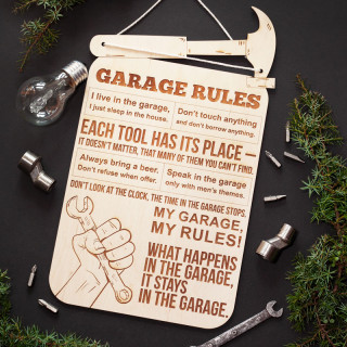 Graveeringuga tahvel "Garage rules"