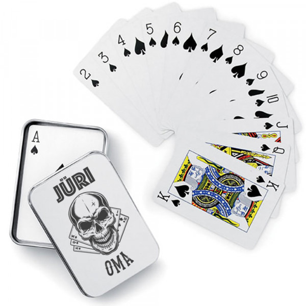 Mängukaardid metallkarbis „Omand“ Sinu valitud nimega