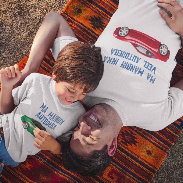T-särkide komplekt isale ja pojale „Ma mängin autodega“