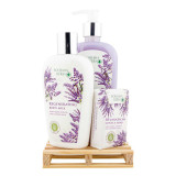 Kosmeetika kinkekomplekt "Lavendel SPA" (vedel seep 300ml + kehapiim 250ml + seep 100g)