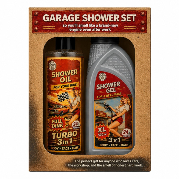 Meestele mõeldud kinkekomplekt "Garage shower set" - dušigeel 500 ml ja dušõli 250 ml
