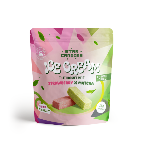STAR CANDIES külmkuivatatud matcha ja maasika maitsega jäätis, 16g