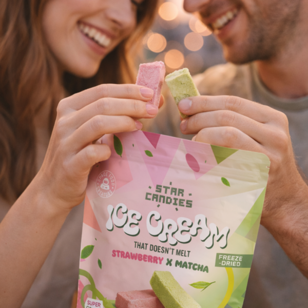 STAR CANDIES külmkuivatatud matcha ja maasika maitsega jäätis, 16g