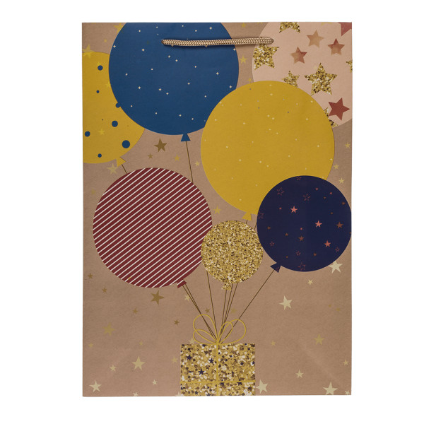 Paberist kinkekott "Balloons and candles" (34,5x25x8,5cm)
