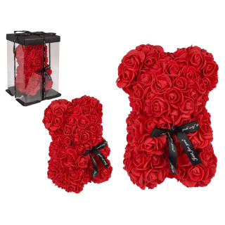 Roosidest valmistatud karu, punane (25 cm)