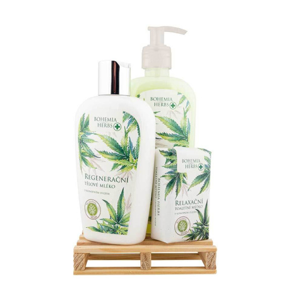 Kosmeetiline kinkekomplekt „Hemp SPA“ (vedel seep 300ml + kehapiim 250ml + seep 100g)