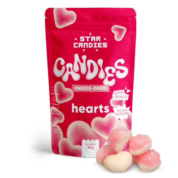 STAR CANDIES külmkuivatatud kommid “Hearts“, 30g.