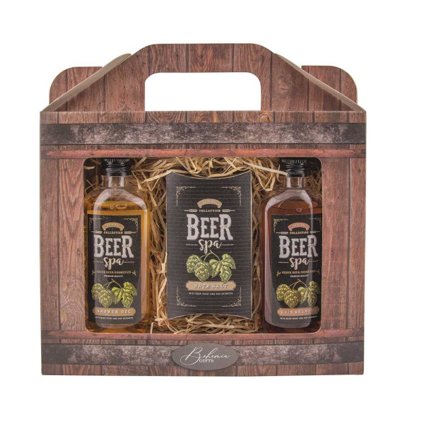 Kosmeetiline kinkekomplekt „BEER SPA“ - dušigeel (100ml), šampoon (100ml) ja vannisool (150g).