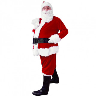 Jõuluvana kostüüm (müts, kuub, püksid, kindad, vöö, jalatsikatted ja habe)