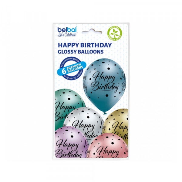Täpilised õhupallid "Happy birthday" (6tk)