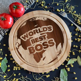 Ümmargune bambusest lõikelaud "World's best boss"