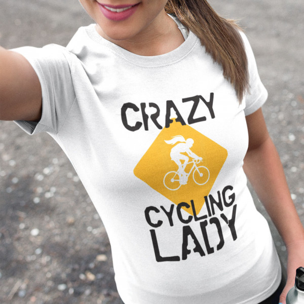 Naiste T-särk "Crazy cycling lady"