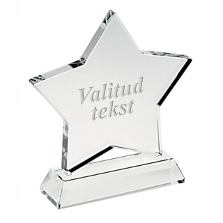 Klaasist trofee „Täht“ soovitud graveeritud tekstiga