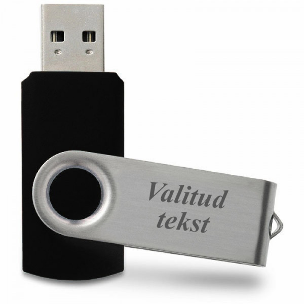 Klassikaline USB-mälupulk soovitud graveeritud tekstiga (must, 16 GB)