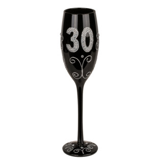 Must šampanjaklaas numbriga "30"