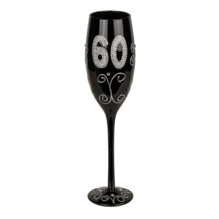 Must šampanjaklaas numbriga "60"