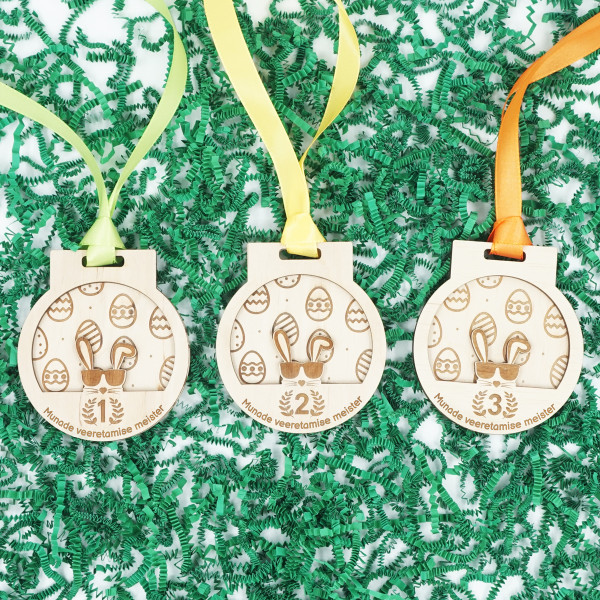 3D-gravüüritud puidust medalite komplekt "Munade veeretamise meister"
