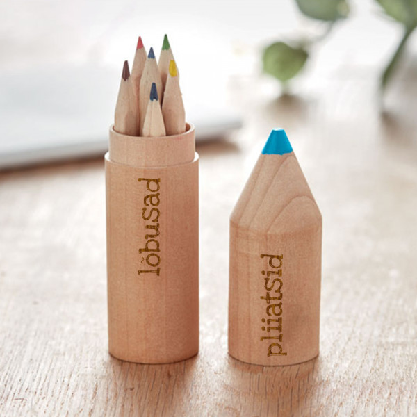 6 pliiatsi komplekt puidust karbis "Lõbusad pliiatsid" 
