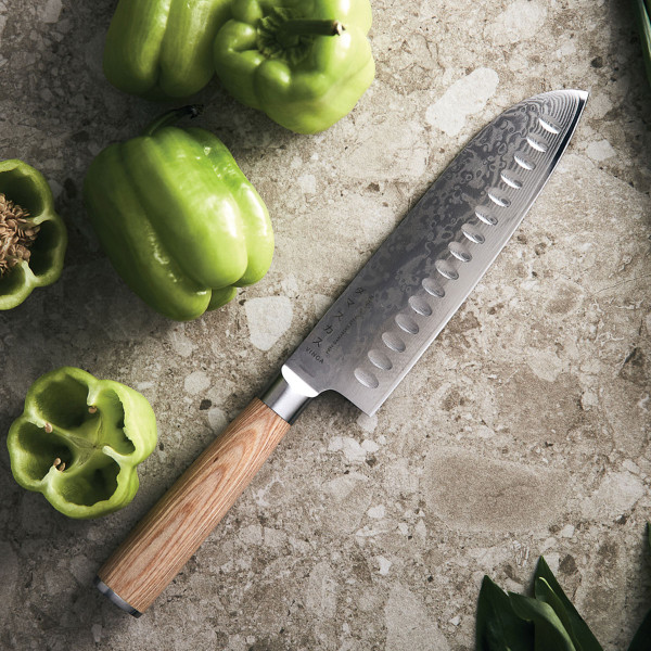 Damaskuse terasest Santoku nuga "VINGA Hattasan"