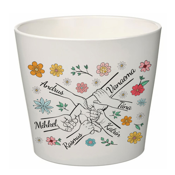 Elegantne lillepott "Vanaema ja lapselapsed" lapselaste nimedega