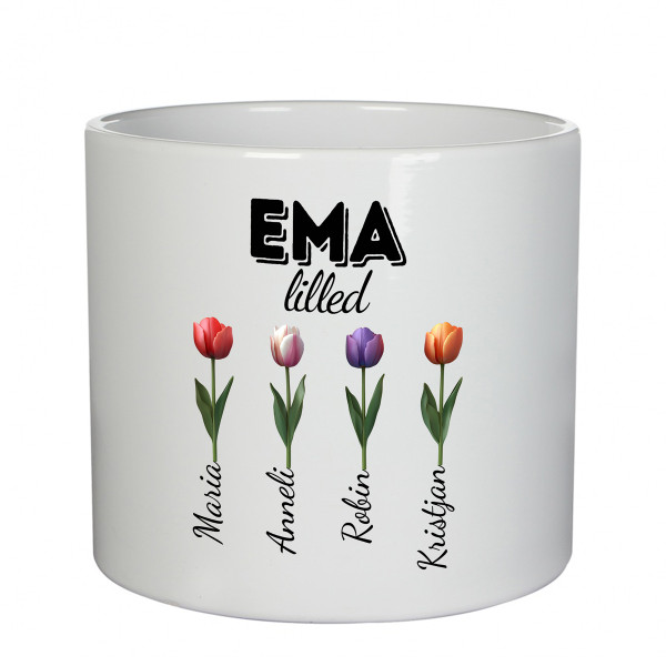 Keraamiline lillepott "Ema lilled" laste nimedega Keraamiline lillepott "Ema lilled" laste nimedega
