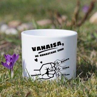 Keraamiline pott "Vanaisa ja vanaema" lapselaste nimedega