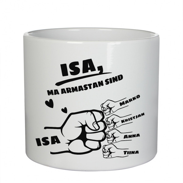 Keraamiline vaas "Isa ja lapsed" laste nimedega