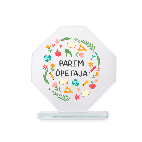 Klaasist trofee kinkekarbis "Parim õpetaja"
