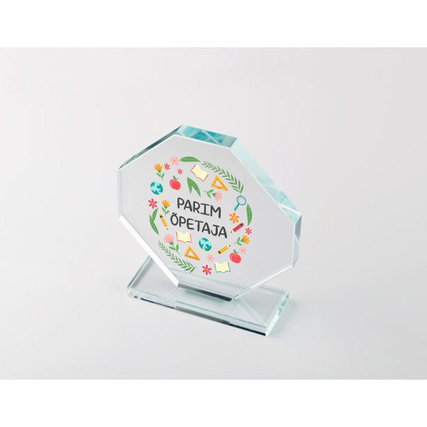 Klaasist trofee kinkekarbis "Parim õpetaja"