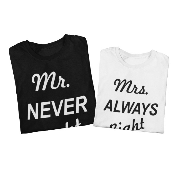 T-särkide komplekt „Mr NEVER Right & Mrs ALWAYS Right“