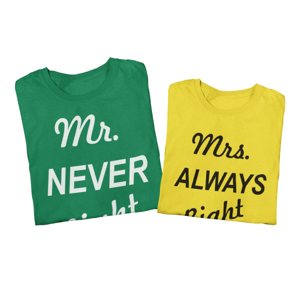 T-särkide komplekt „Mr NEVER Right & Mrs ALWAYS Right“