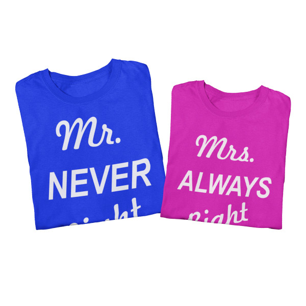 T-särkide komplekt „Mr NEVER Right & Mrs ALWAYS Right“