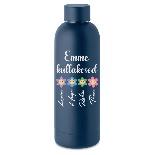 Metallist termospudel "Emme kullakesed" Sinu valitud nimedega (500ml)
