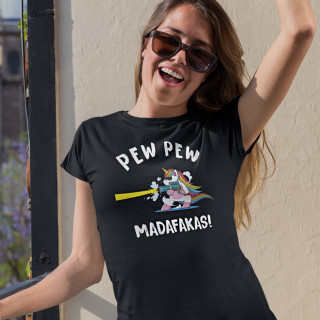 Naiste T-särk "Pew Pew Ükssarvik"
