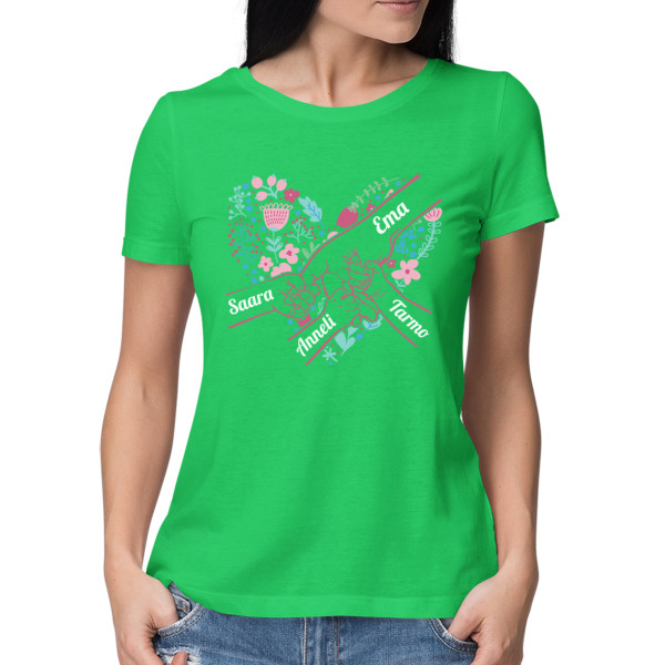 Naiste T-särk "Ema süda" valitud laste nimedega