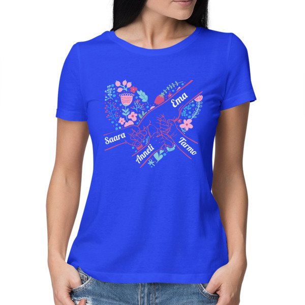 Naiste T-särk "Ema süda" valitud laste nimedega