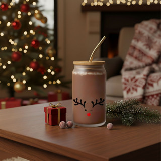 Klaasist joogipudel metallist kõrrega "Põhjapõder", 400ml