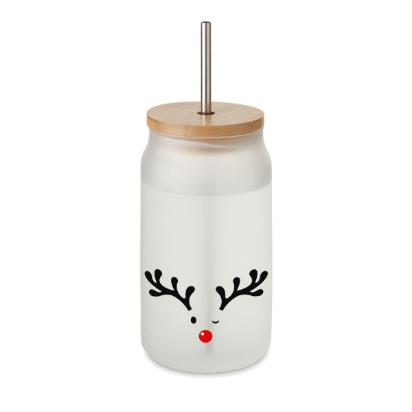 Klaasist joogipudel metallist kõrrega "Põhjapõder", 400ml